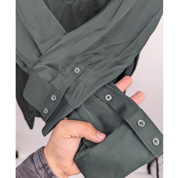 Forest Green Quince Stretch Silk Blouse Sz 3X Long Sleeve Old Money Holiday - Picture 6 of 6